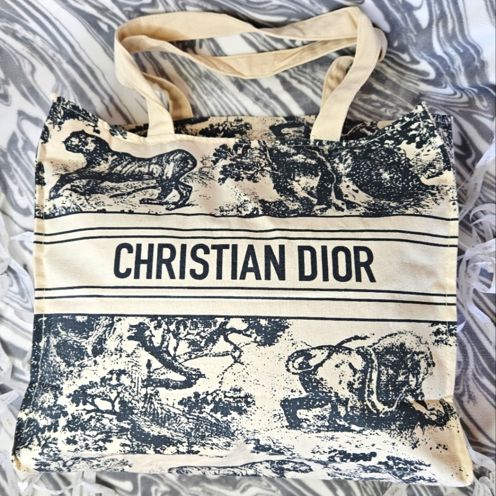 CHRISTIAN DIOR Canvas Tote DIORIVIERA Navy on Cream Canvas